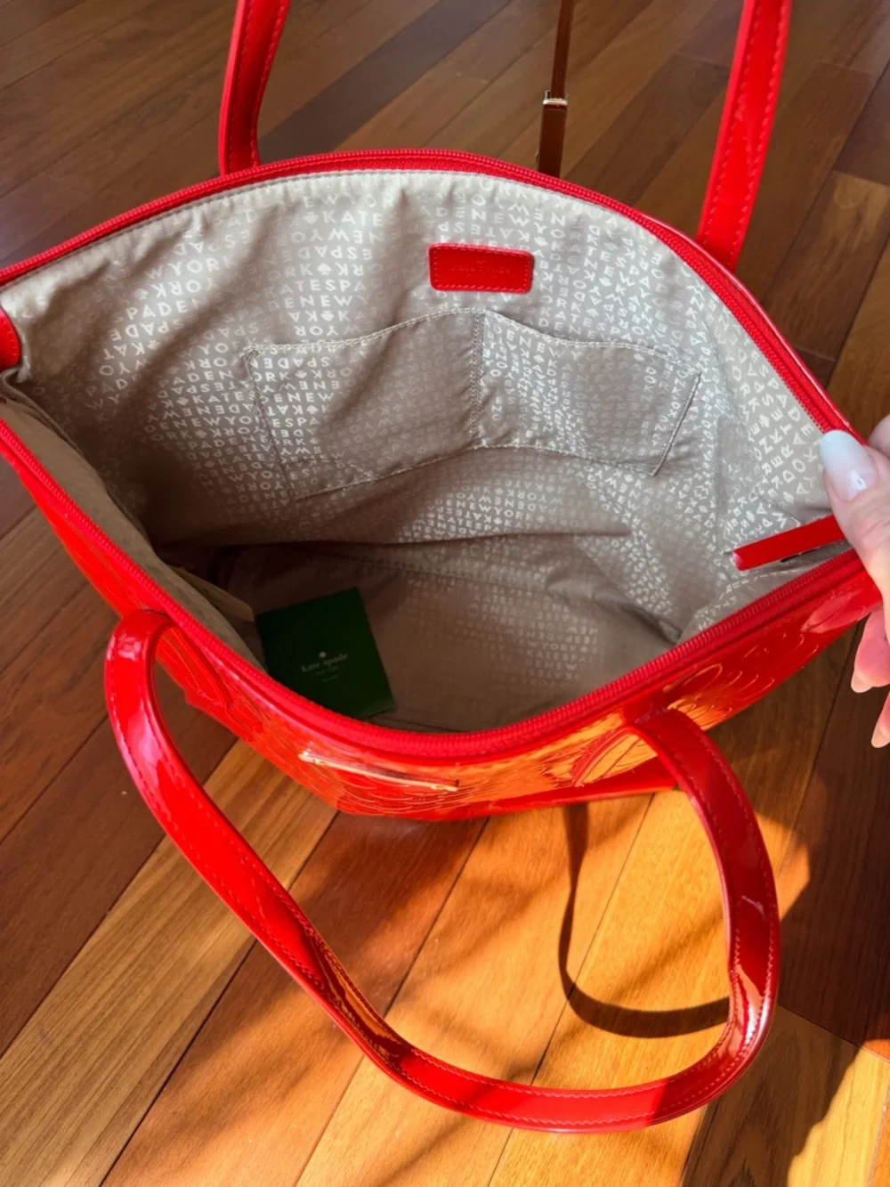 Kate Spade New York Red Patent Leather Polka Dot Tote Bag